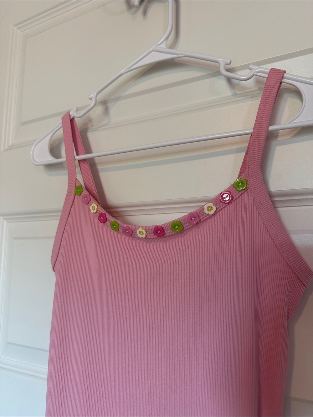 No Boundaries Pink Ribbed Camisole with Floral Button Trim